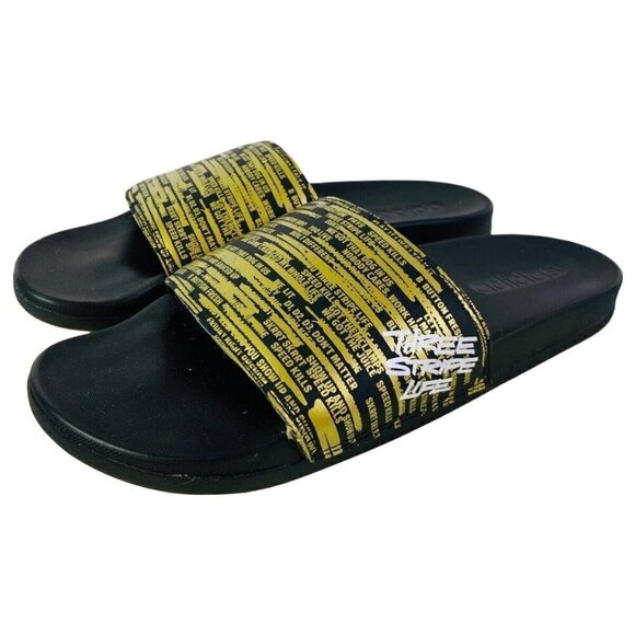 Adidas Adilette Comfort Slides Men's Size 8 Black and Gold - Picture 1 of 10